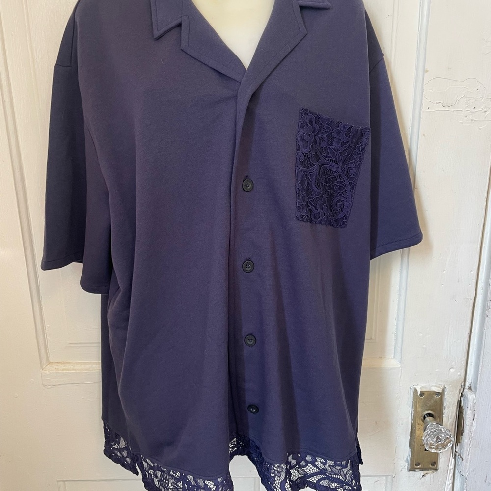 Savage x fenty button up navy blue pajama shirt 32-34